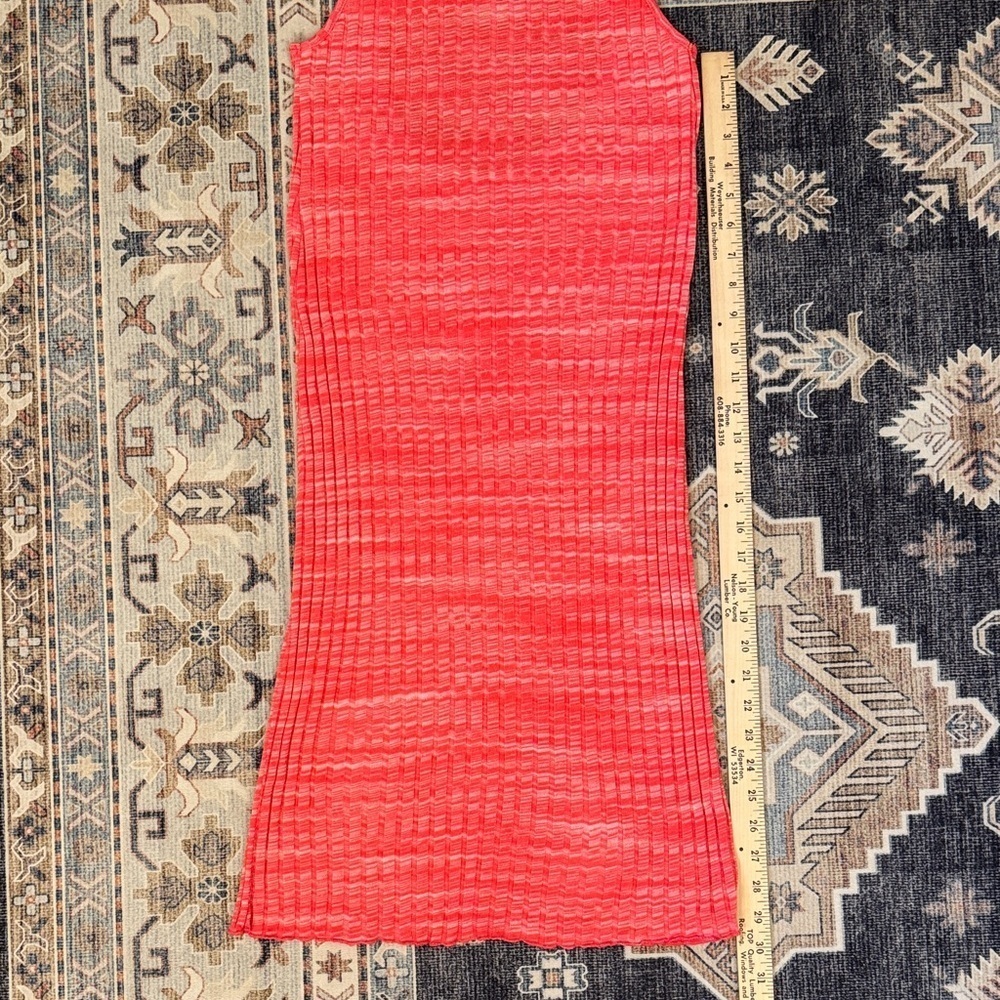 ZARA Ribbed Keyhole Midi Dress Hot Pink Bodycon Stretchy Size Small - Picture 8 of 9